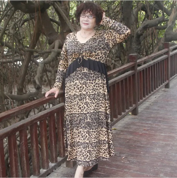 Женское платье с длинным рукавом FD13 леопардовое большого размера треугольным