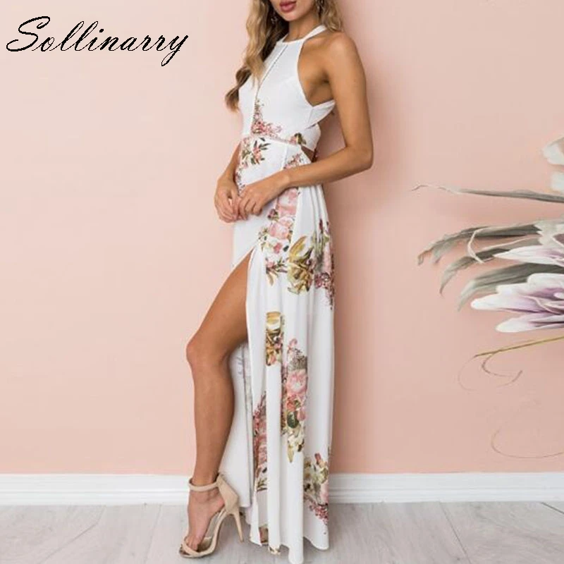 Sollinarry цветочный богемные Длинные платья Для женщин 2019 Повседневное Летнее
