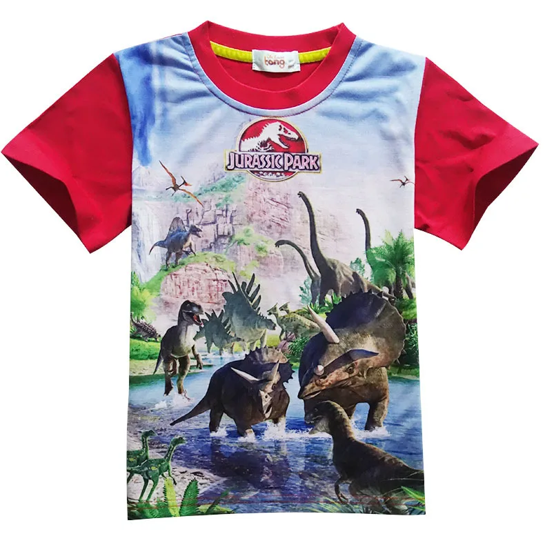 Футболка для мальчиков; принт с героями мультфильма «Мир Юрского периода» Одежда с принтом Park для детей с рисунком динозавра из мультфильма «Парк Юрского периода», футболка с принтом «гаркон» топы для маленьких мальчиков короткий рукав Костюмы