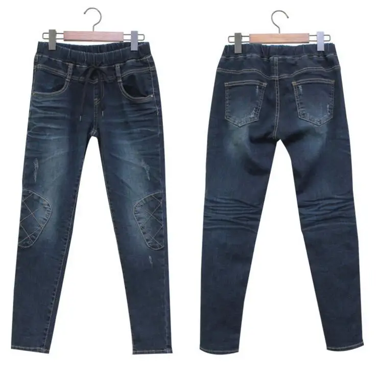 

2018 Jeans For Women New Elasticity Denim Pencil Pants Elastic Waist Small Jeans Plus Size XL-5XL Fashion Spliced Blue Jeans