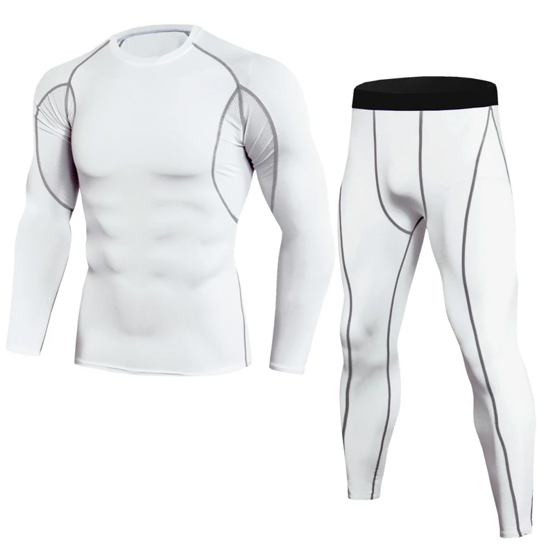 White Мужские спортивные костюмы компрессионные базовый слой мужские Licra Deporte Hombre Мужская спортивная одежда компрессионные новые летние колготки для фитнеса и велоспорта - Цвет: White