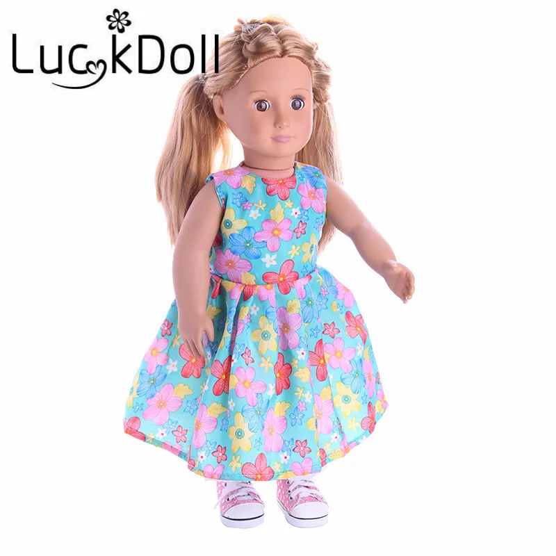 Платье трапеция LUCKDOLL без рукавов с принтом подходит для 18 дюймовых американских