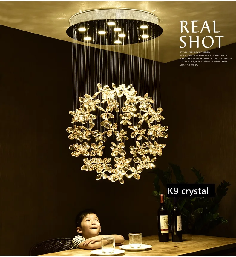 

Round Lamparas Crystal LED Pendant Lights Fashion Living Room Stairs Pending Lighting Fixtures Villa Luxury Hanging Lamp Lustre