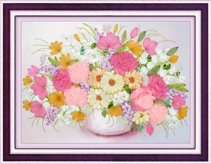 3D flower 55x43cm Чистый запас очень дешево, Набор для вышивки лентами, набор розовых цветов, пятнистый набор для рукоделия, сделай сам, ручная работа, рукоделие, искусство, домашний декор - Цвет: 3D flower 55x43cm