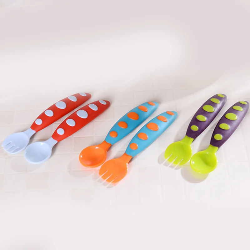 Модные Детские Обучающие ложки для малышей столовые приборы вилка двухцветная - Фото №1