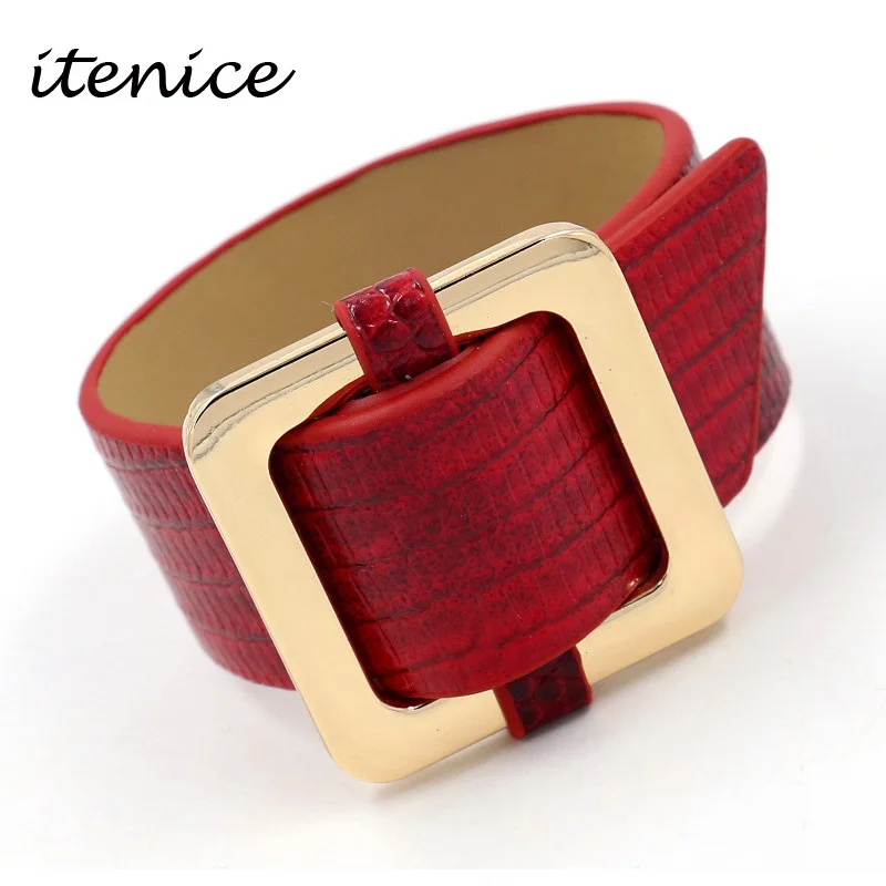 Модный Европейский большой кожаный браслет Itenice для женщин винтажный широкий с