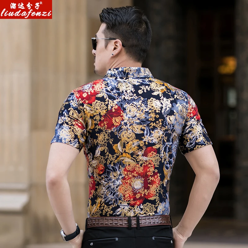 Summer Men's Leisure Individuality Printed Brilliant Coloured Short-sleeved Shirts Large-size Colored Trend | Мужская одежда