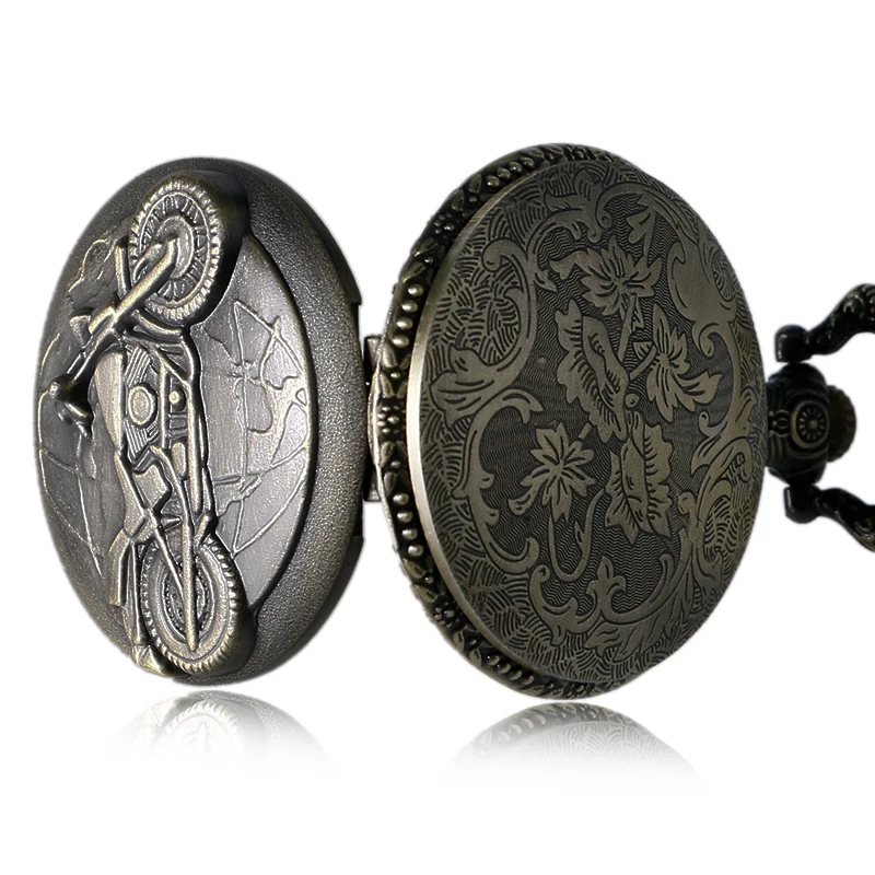 Antique Bronze Motorcycle Motorbike MOTO Pocket Watch Necklace Pendant Men Gift P79