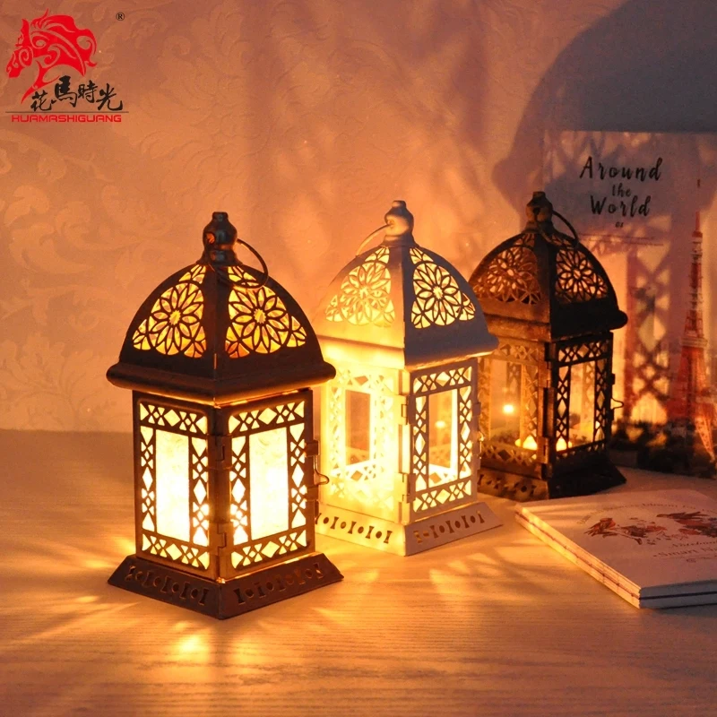 Средиземноморская Марокканская Золотая железная ветровая лампа с держателем