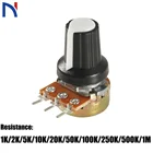 Ручка потенциометра 10K 1K 100K 5K 50K OHM WH148, 3-контактный вал 15 мм, с гайкой, 3 клеммы, линейный конический роторный B10K для Arduino, Комплект сделай сам