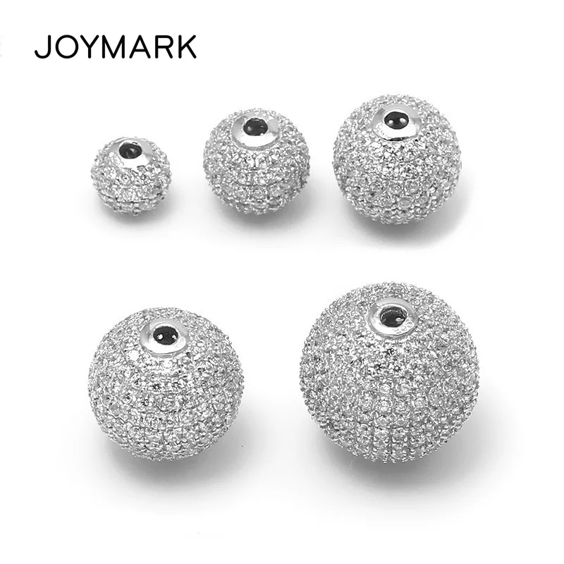 

JOYMARK 6mm 8mm 10mm 12mm 14mm Round Micro Pave CZ Zircon 925 Sterling Silver Spacers Beads DIY Jewelry Findings SB-CZ605