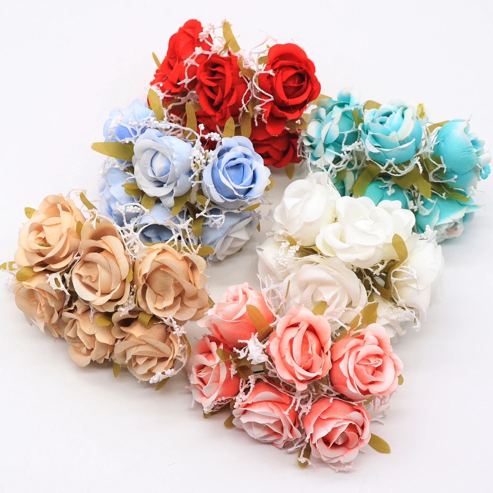 6 шт./лот букет из белых кружевных шелковых роз искусственные цветы для украшения