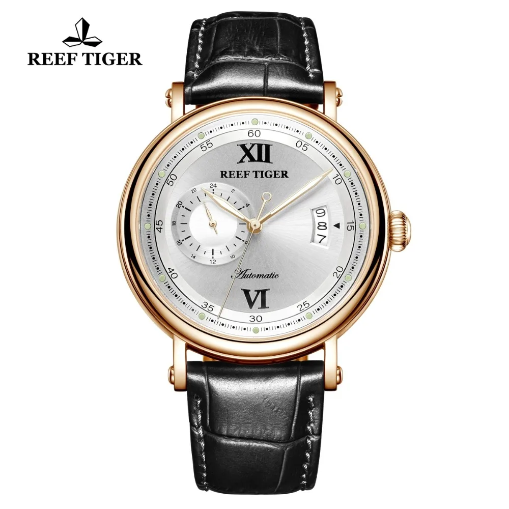 Reef Tiger/RT Роскошные брендовые нарядные часы мужские высококачественные дизайнерские часы большая дата 24 часа часы с кожаным ремешком RGA1617-2