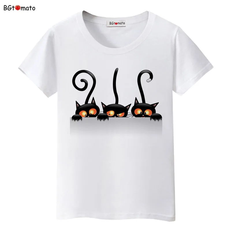 Bgtomato Hot! Классные черные футболки с котом 3D женские милые рубашки мультяшным