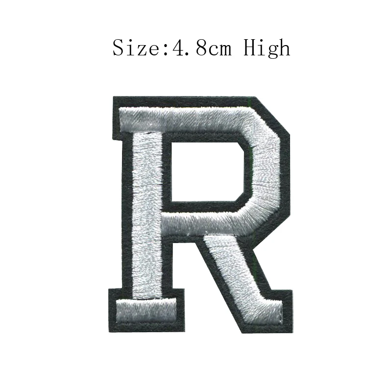 R 1 шт., A-Z, белые и черные английские буквенные надписи, смешанные, вышитые, сшитые на мешке, железные нашивки для одежды, сумки, штаны(высота 48 мм - Цвет: R