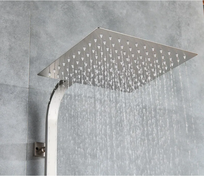 Brushed Nickel Shower Faucet Single Handle 8" Square Rainfall Shower Mixers with Handshower Height Adjustable Shower Pipe Faucet