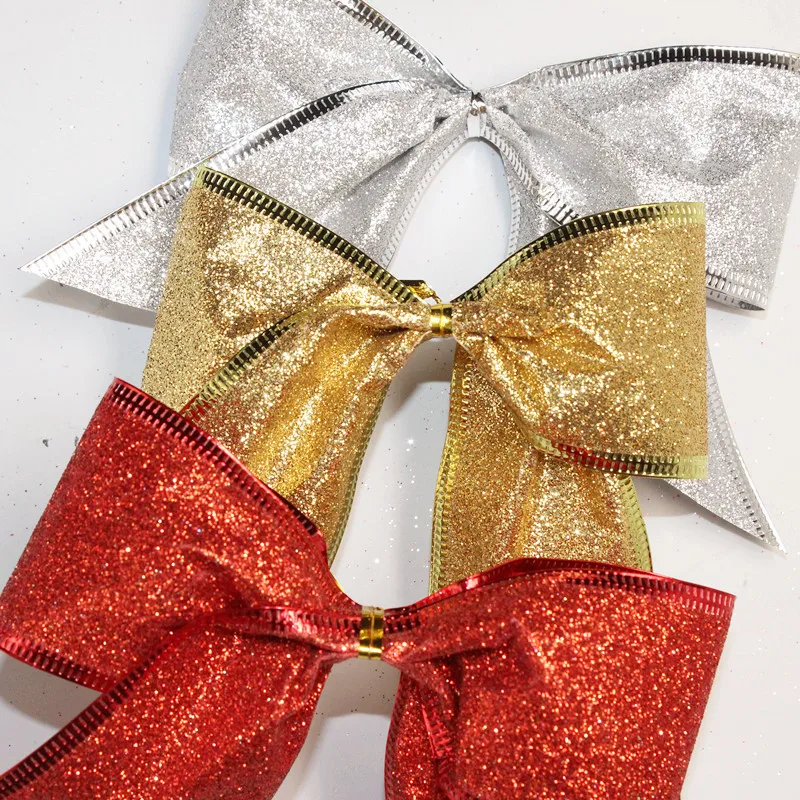 Большой красный серебристый золотой Рождественский бант рождественская елка