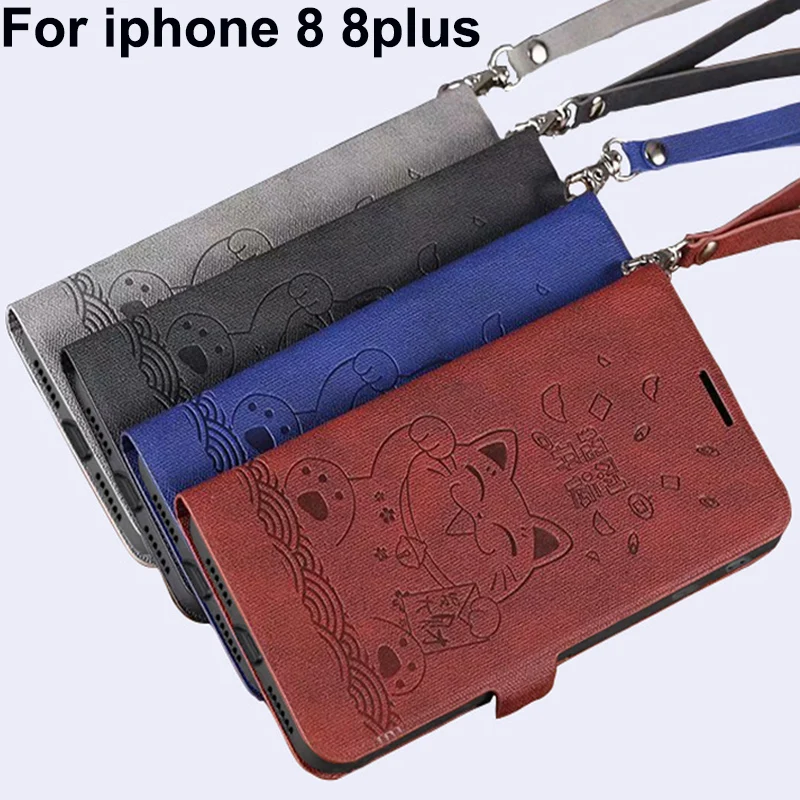For iphone 8 8plus back case PU leather cover Lucky Cat Flip Case plus Phone Cover iphone8 shell | Мобильные телефоны и