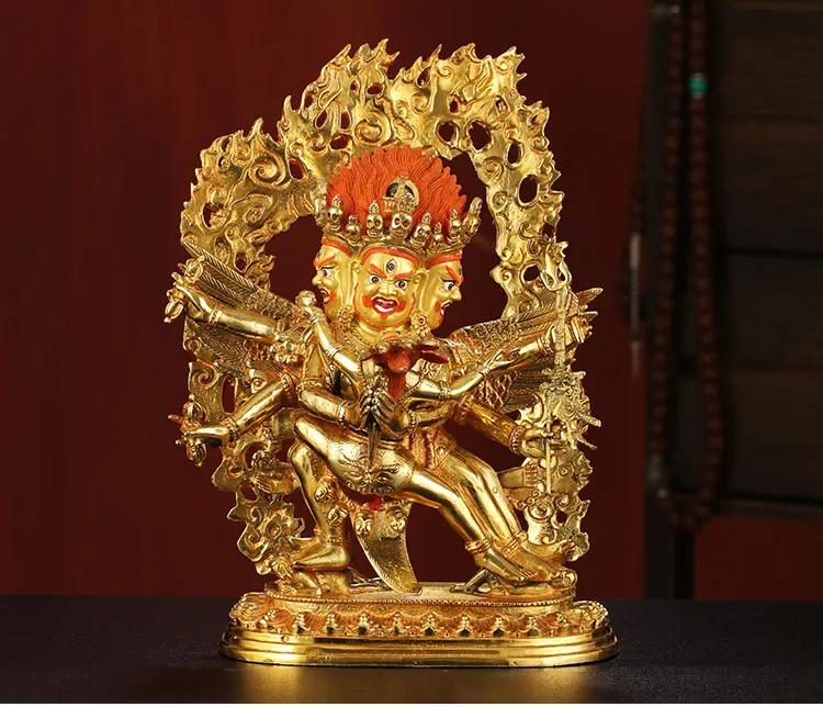 

30CM large -GOOD---Buddhist Buddhism home family efficacious Protection brass Puba Jingang Yamantaka Gold-plated Buddha statue