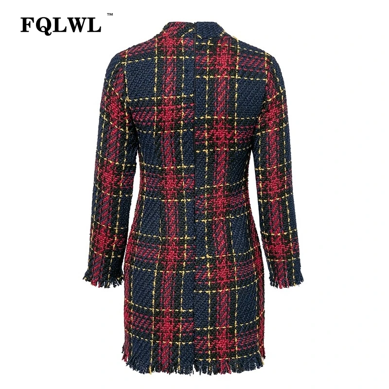Женское твидовое облегающее платье в клетку FQLWL осенне зимнее теплое мини с