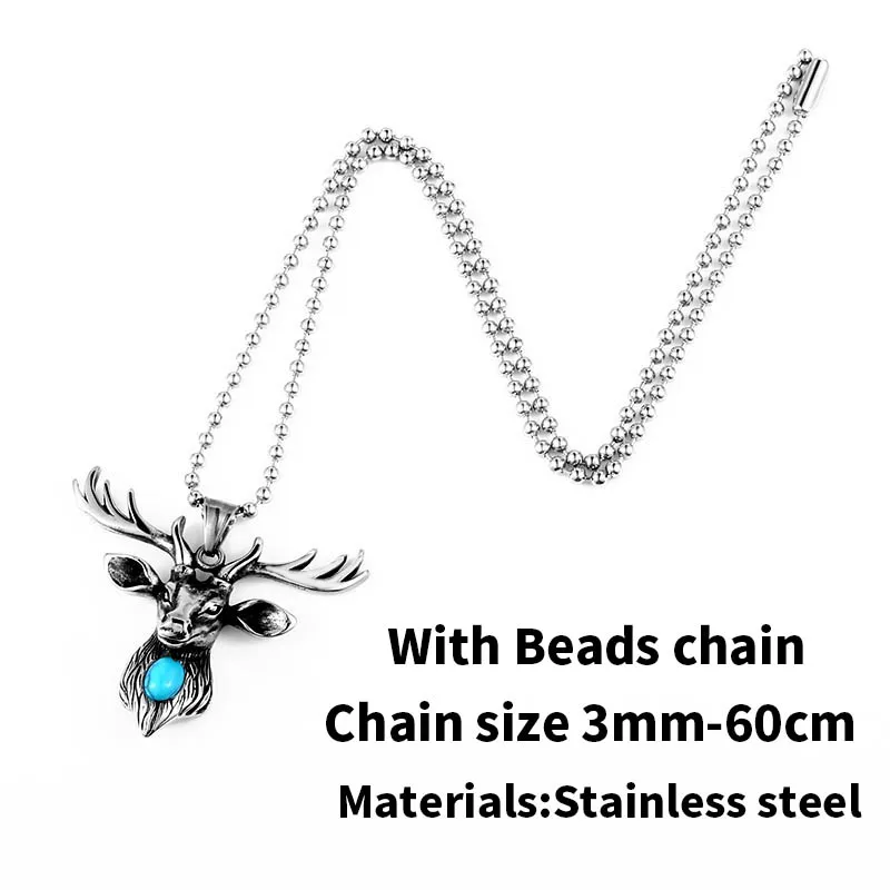 with beads chain Байер 316L нержавеющая сталь крутая голова оленя амулет нос колье с кулоном в стиле викингов для мужчин подарок модные украшения Высокое качество животных LP446 - Окраска металла: with beads chain