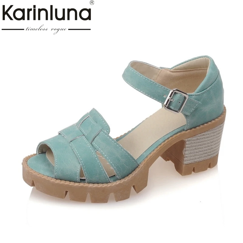 KarinLuna/ г. Летние модные удобные босоножки, большие размеры 33-43 обувь на платформе с ремешком и пряжкой женские босоножки