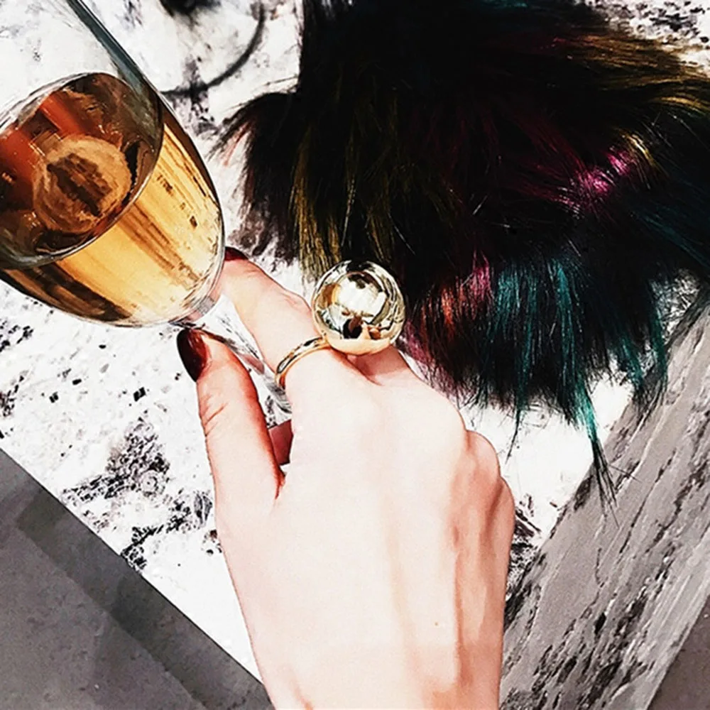 Стильное модное большое металлическое кольцо с шариком регулируемое открытое