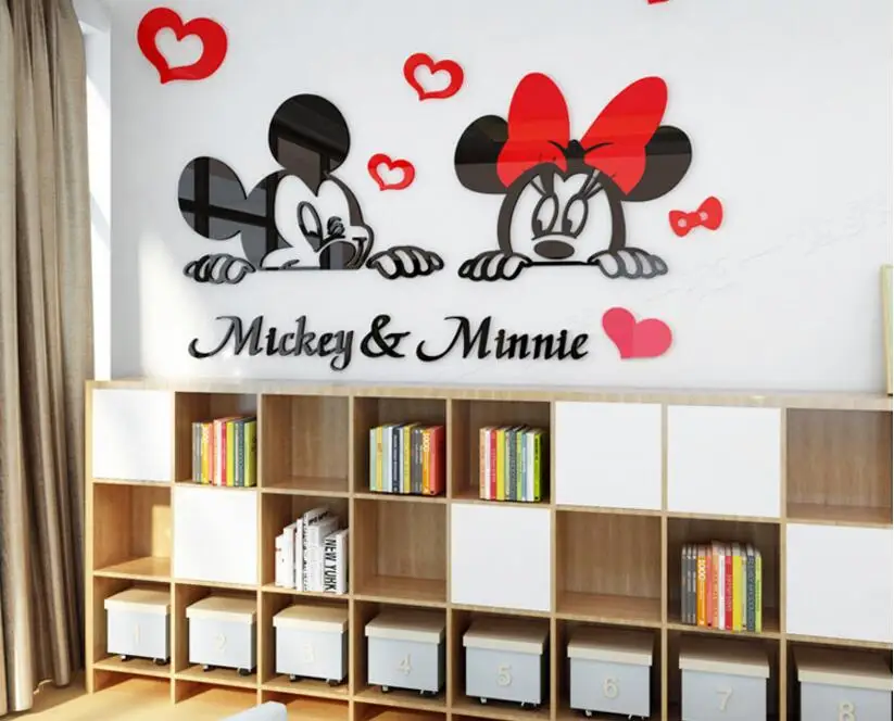 Новые 3D Мультяшные Микки и Минни Маус DIY настенные Зеркальные Стикеры DIY акриловые зеркальные настенные стикеры s Наклейка и фрески для украшения дома