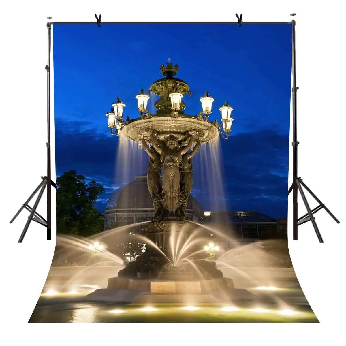 

150x220cm Blue Fountain Night Backdrop City Square Sculpture for Photographic Studio Background