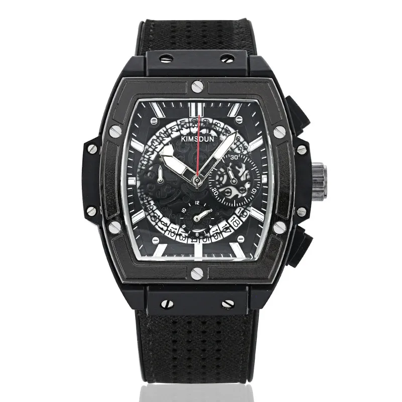 KIMSDUN бренд Montre Homme резиновый мужской корпус часов Форма многофункциональный спортивный хронограф водонепроницаемые кварцевые часы - Цвет: Кофе