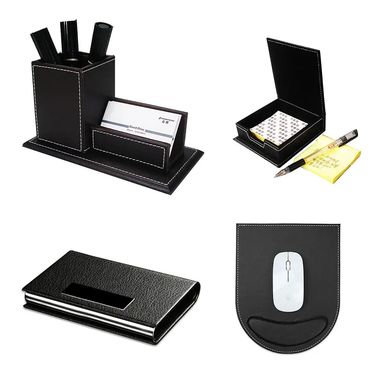 

4 Pcs Business Storage Desk Organizer Set, Pen Holder with Card Stand, Note Memo Paper Storage Box, Card Holder Gaming Mouse Pad
