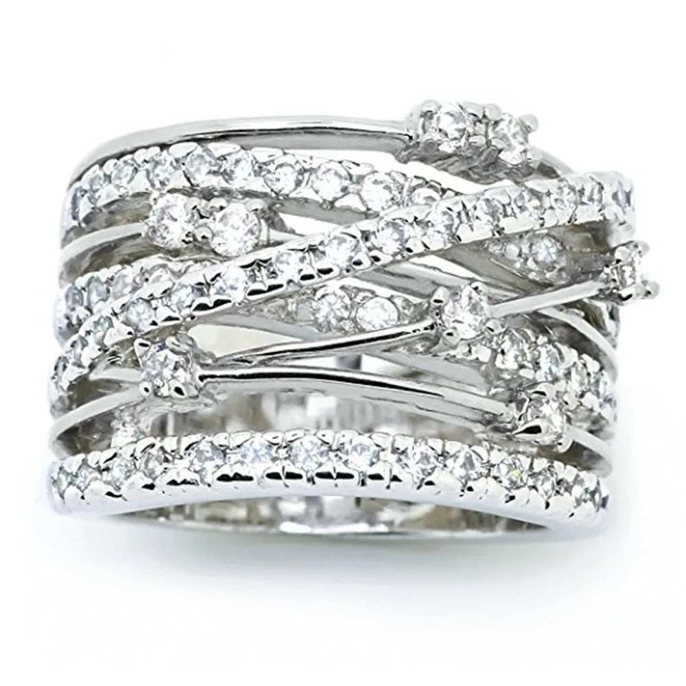 Sparkling Women's Ring Crossover Two-tone Silver/Rose Gold Color Bride Engagement Wedding Band Rings Size 6-12 Gift Wholesale |