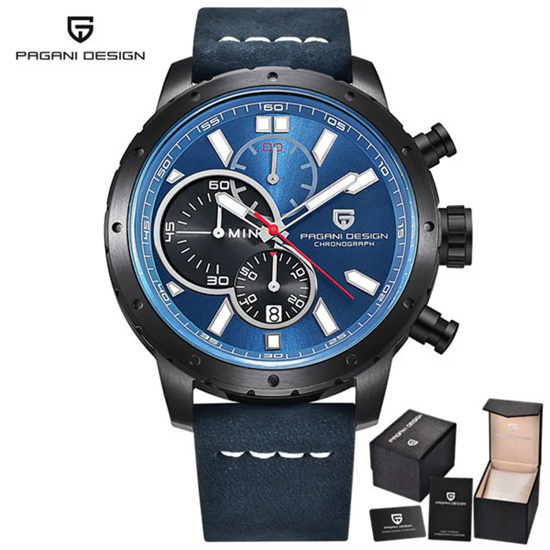 black blue PAGANI Дизайн мужские часы из нержавеющей стали водонепроницаемые часы мужские роскошные Брендовые мужские часы кварцевые наручные часы Relogio Masculino - Цвет: black blue