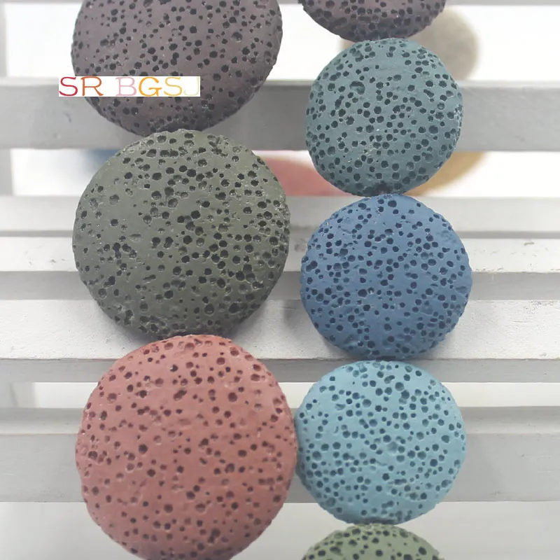 Бесплатная доставка 20 мм 27 Цветные Плоские Круглые бусины из лавы в форме монеты