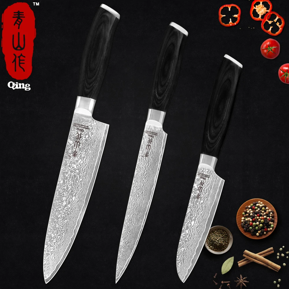 Цин дамасский кухонный нож из нержавеющей стали 5 'Ǝ'' 8 ''Santoku поварской