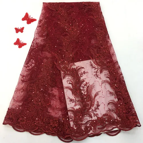 burgundy Самые новые блестящие кружевные ткани французская Вышивка Тюль кружевная африканская вуаль нигерийское кружево для невесты ткань для свадебной вечеринки - Цвет: burgundy