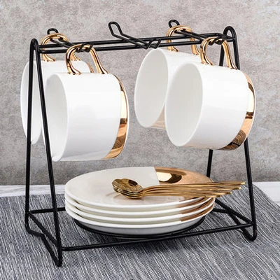 Four-piece Set Фарфоровые кофейные чашки высшего качества, европейские керамические кофейные чашки с золотым ободком, вечерние чашки для послеобеденного чая, креативные чашки, домашний декор, свадебный подарок - Цвет: Four-piece Set