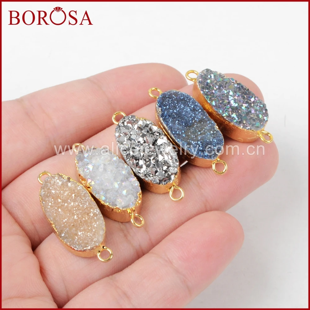 Очаровательный соединитель BOROSA с кристаллами Овальный золотой цвет натуральный