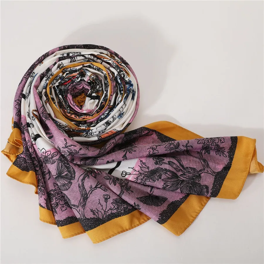 Summer Silk Twill Pashmina New Animal Forest Square Echarpe 130cm Oversize Chic Shawl Elegant Scarves Female Kerchief Print Wrap |