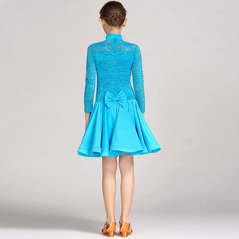 2017 детская юбка для латинских танцев костюм с длинными рукавами платье кружевное