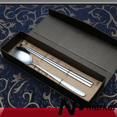 

New Korean Style Silver Stainless Steel Resturant High Strength 304 Material Chopsticks and Spoon 1set