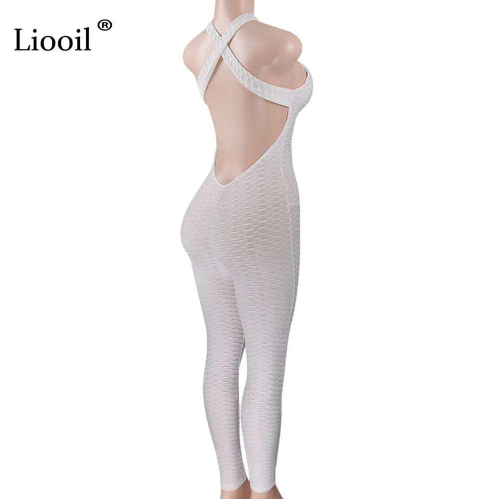 Белый Liooil, сексуальный женский комбинезон с открытой спиной,, черный, белый, Облегающий комбинезон, асимметричные вечерние комбинезоны, женские комбинезоны - Цвет: Белый