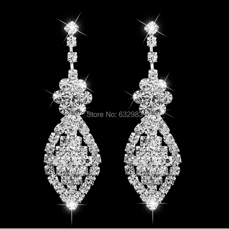 Серьги свадебные женские серебряного цвета с кристаллами|crystal bridal earrings|wedding jewelry