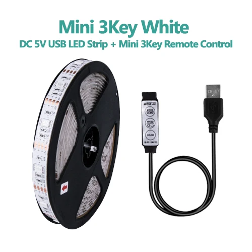 DC 5 в USB Светодиодная лента гибкий светильник лента 5050 RGB 50 см 1 м 2 м 3 м Мини 3Key 17Key RF ИК пульт дистанционного управления ТВ фоновый светильник ing IP65 - Испускаемый цвет: Mini 3Key White