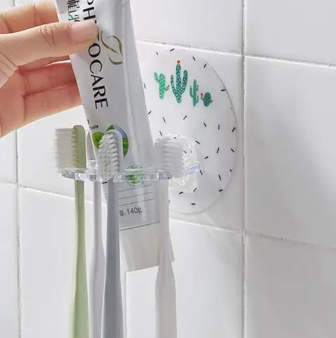 Green Cactus Настенный пластиковый держатель для зубной пасты и для зубной щетки стеллаж для хранения бритва зубная щетка диспенсер для ванной комнаты Органайзер аксессуары - Цвет: Green Cactus