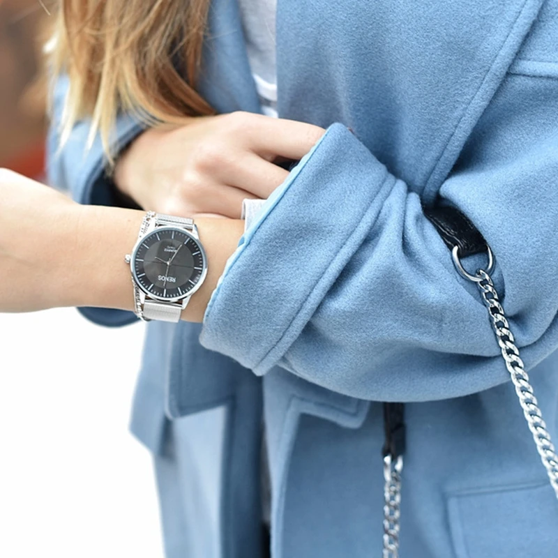 Женские часы RENOS в коробке простые кварцевые наручные модные повседневные для