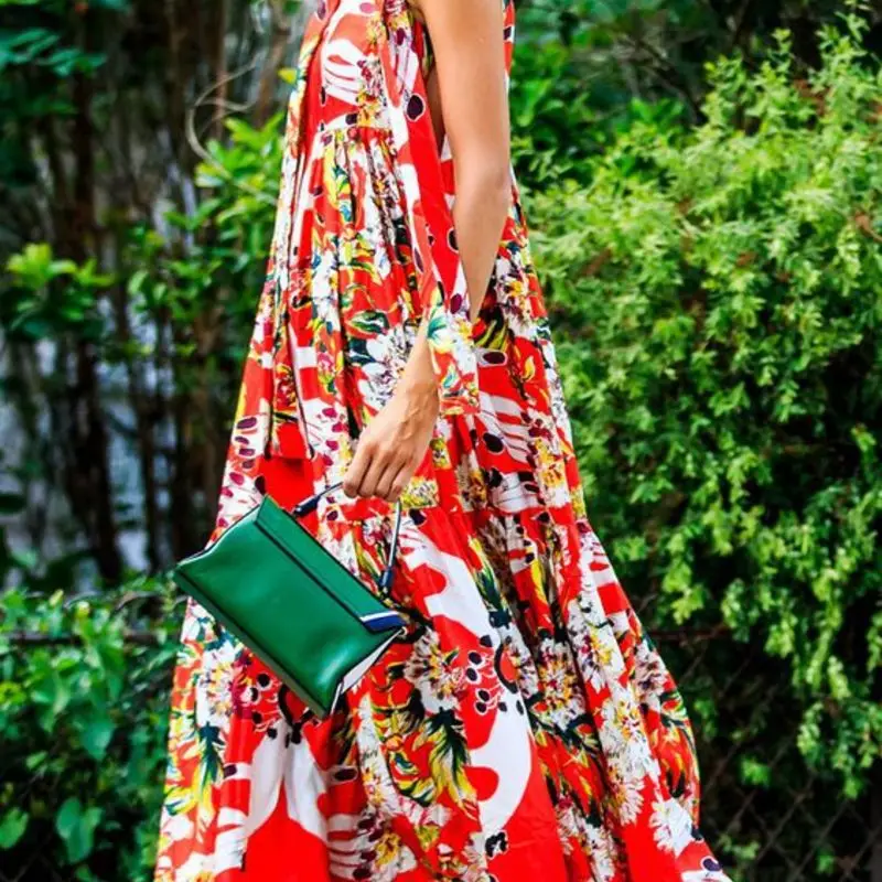 Платье женское длинное с цветочным принтом Пляжная туника в стиле бохо