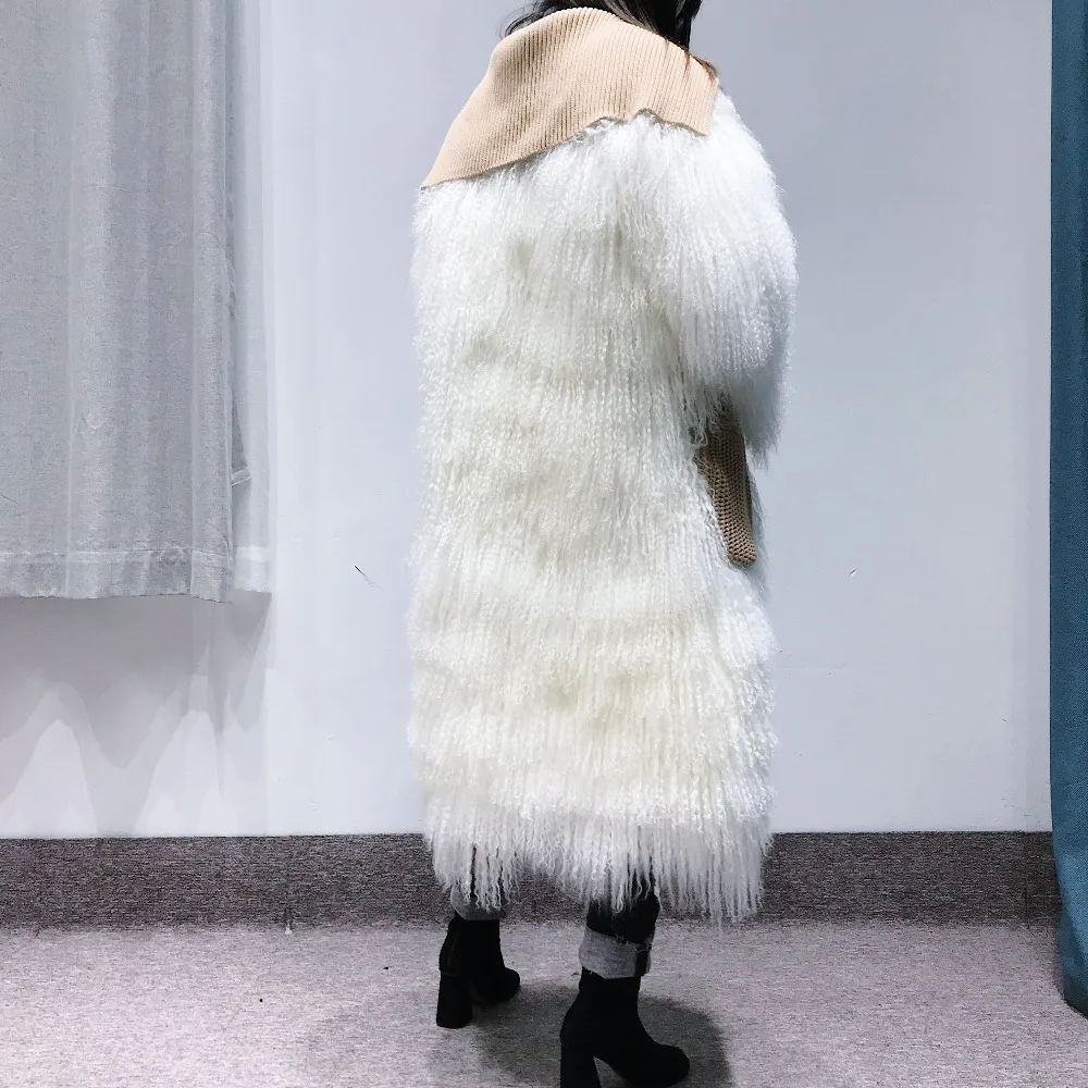Новинка 2018 модное однотонное пальто из натуральной монгольской овцы Женское