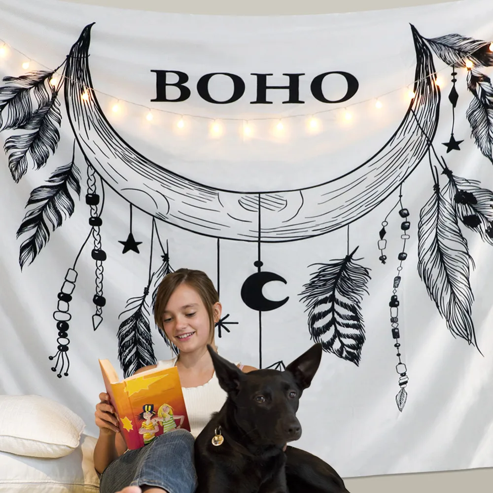 Indentapestry Бохо Луна Звезда перья настенные подвесные для спальни комнаты Dorm tapiz pared