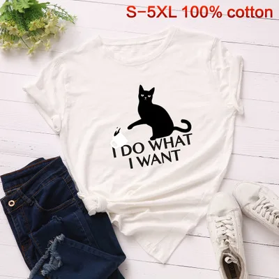 off white SINGRAIN, черная футболка с принтом кота, Женская хлопковая Футболка большого размера, S-5XL футболка с изображением животных, Harajuku, Kitty, футболки, летние топы с надписями - Цвет: off white